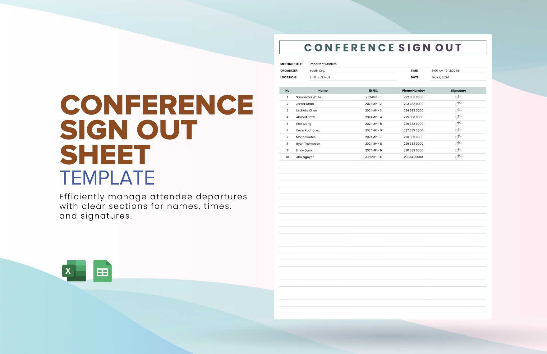 Conference Sign Out Sheet Template in Excel, Google Sheets