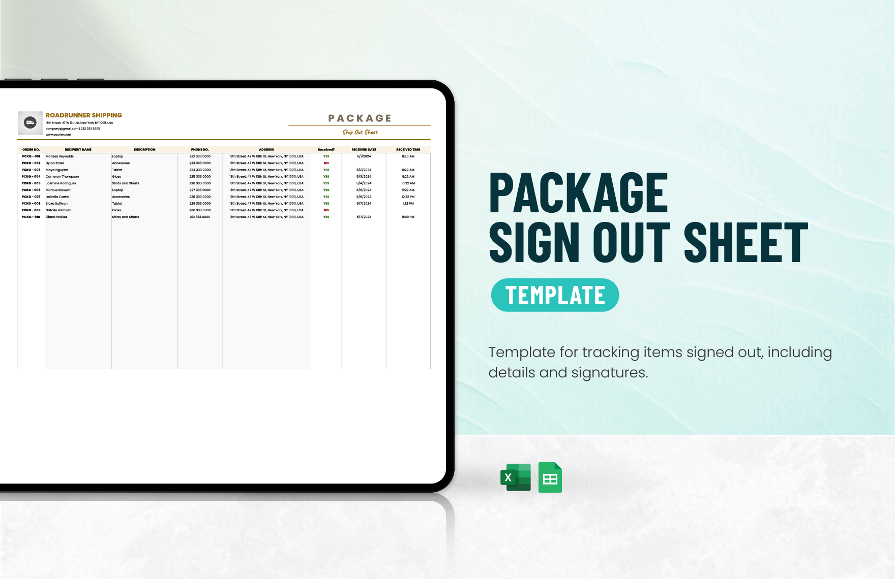 Package Sign Out Sheet Template