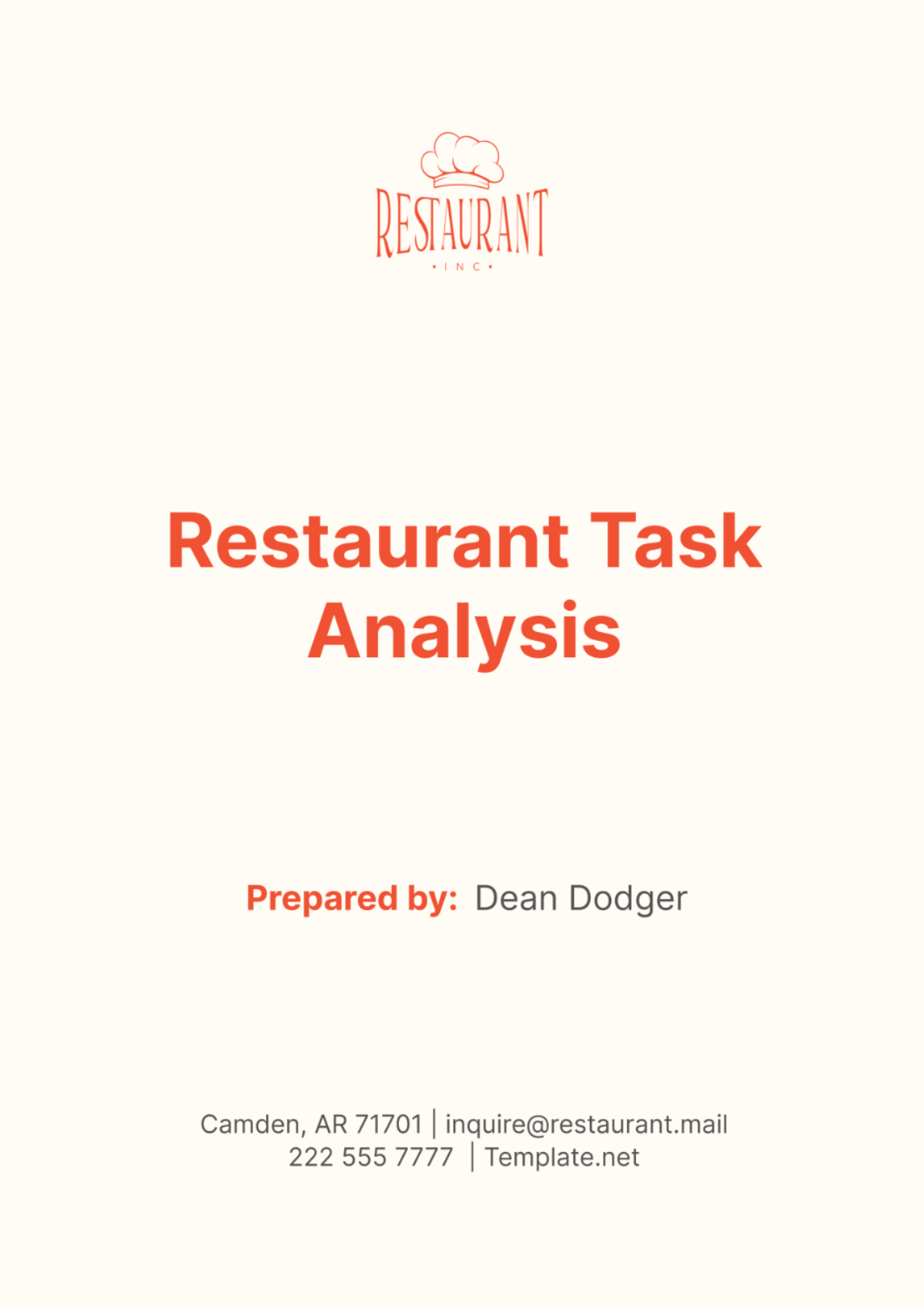 Restaurant Task Analysis Template - Edit Online & Download