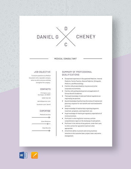 Medical Consultant Resume Template - Word, Apple Pages