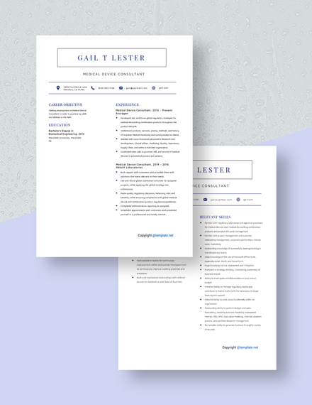Medical Device Consultant Resume Download