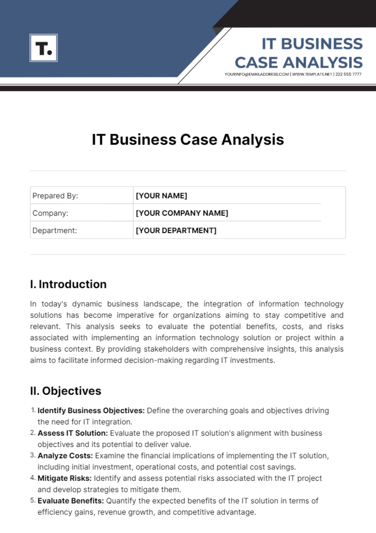 IT Business Case Analysis Template