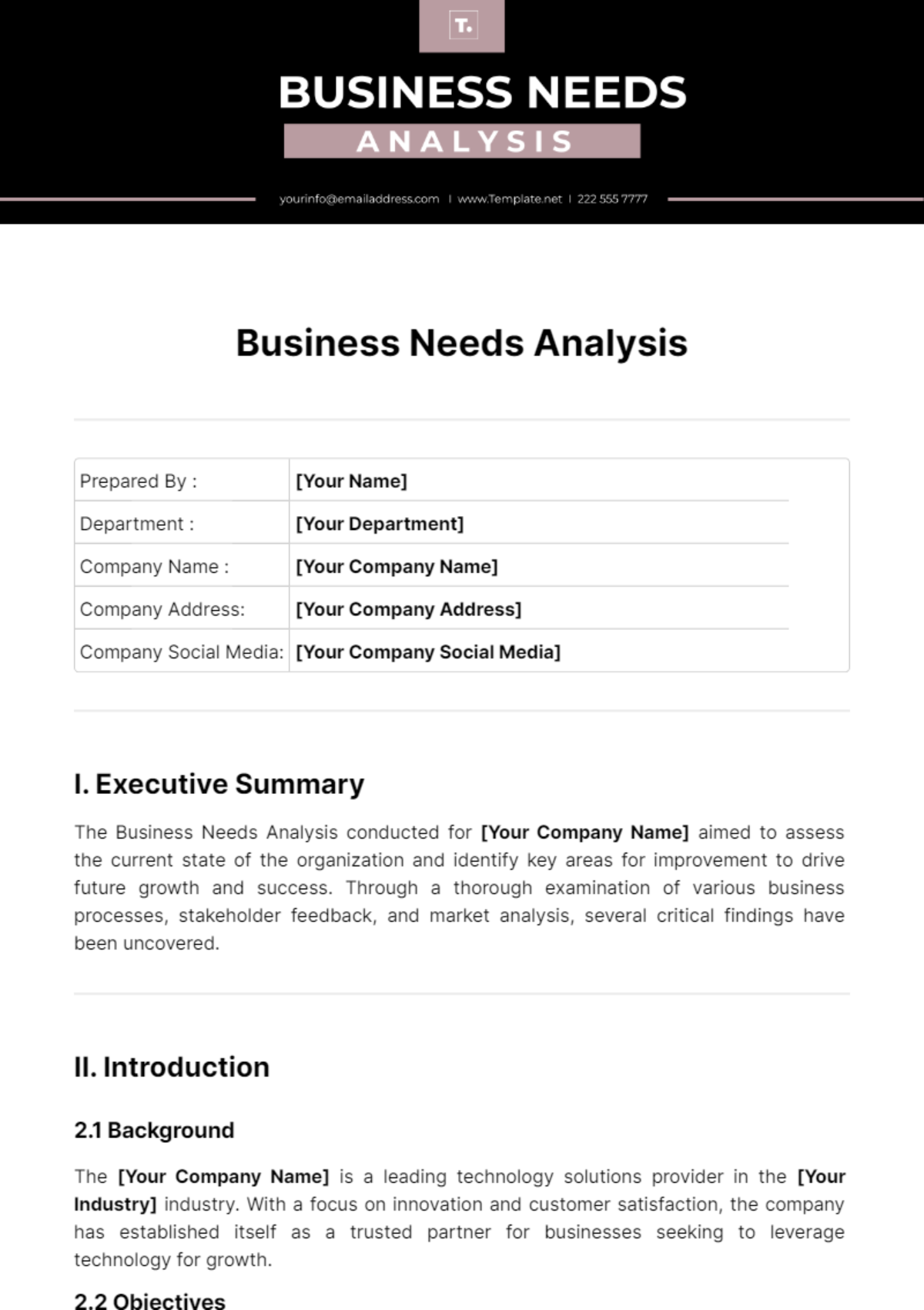 Business Needs Analysis Template - Edit Online & Download