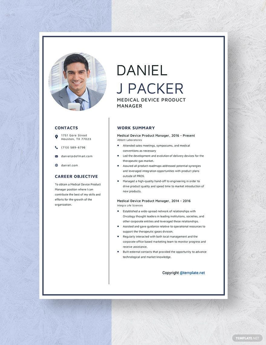 Medical Device Product Manager Resume