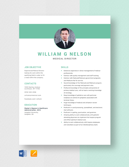 Free Medical Director Resume Template - Word, Apple Pages