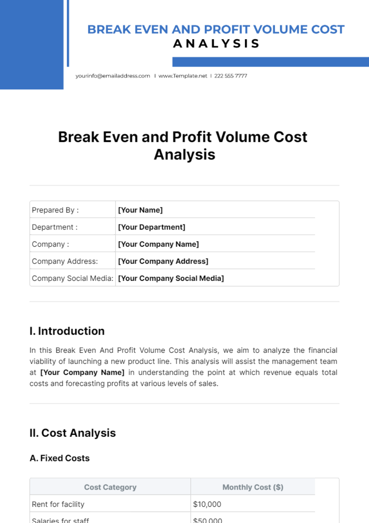 Break Even And Profit Volume Cost Analysis Template - Edit Online & Download