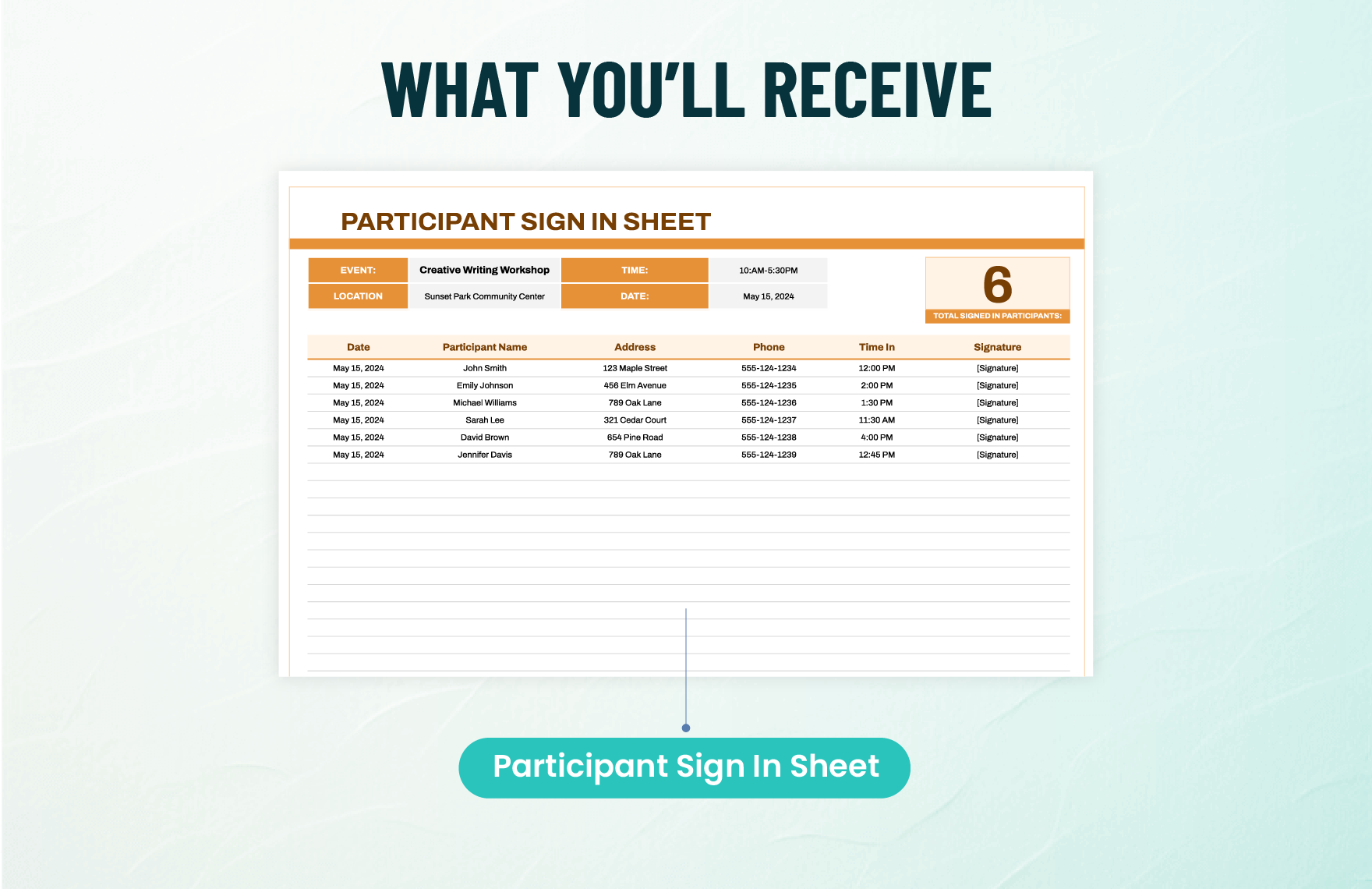 Participant Sign Out Sheet Template