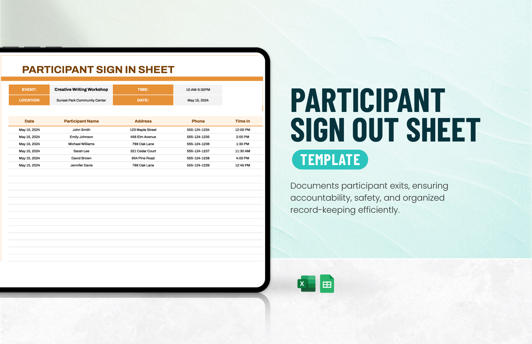 Participant Sign Out Sheet Template in Excel, Google Sheets