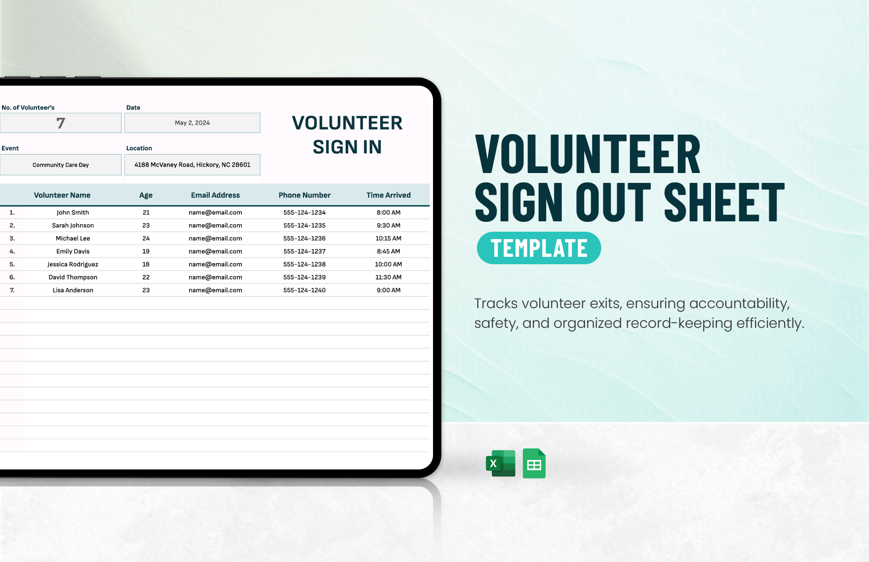 Volunteer Sign Out Sheet Template