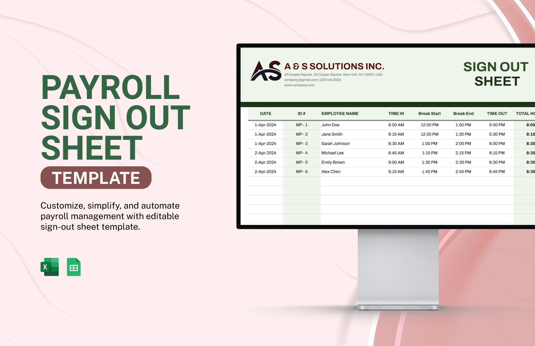 Payroll Sign Out Sheet Template in Excel, Google Sheets