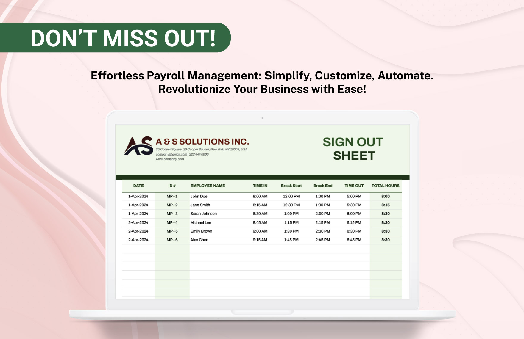 Payroll Sign Out Sheet Template