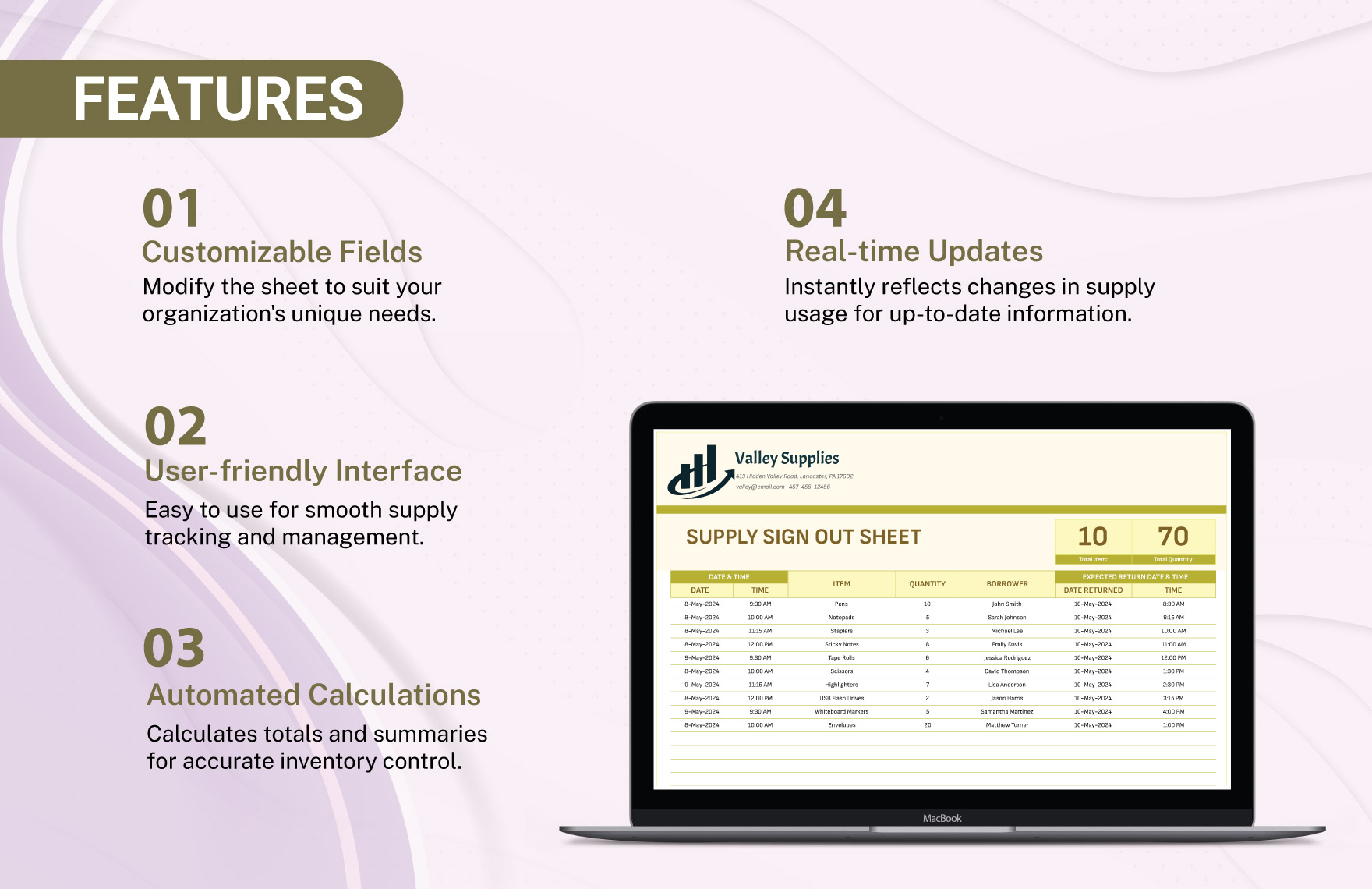 Supply Sign Out Sheet Template