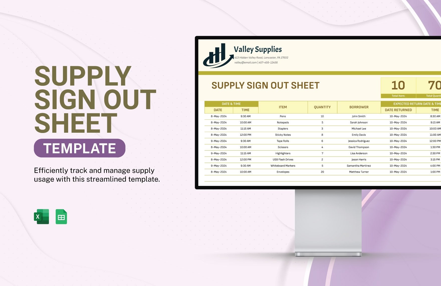 Supply Sign Out Sheet Template in Excel, Google Sheets