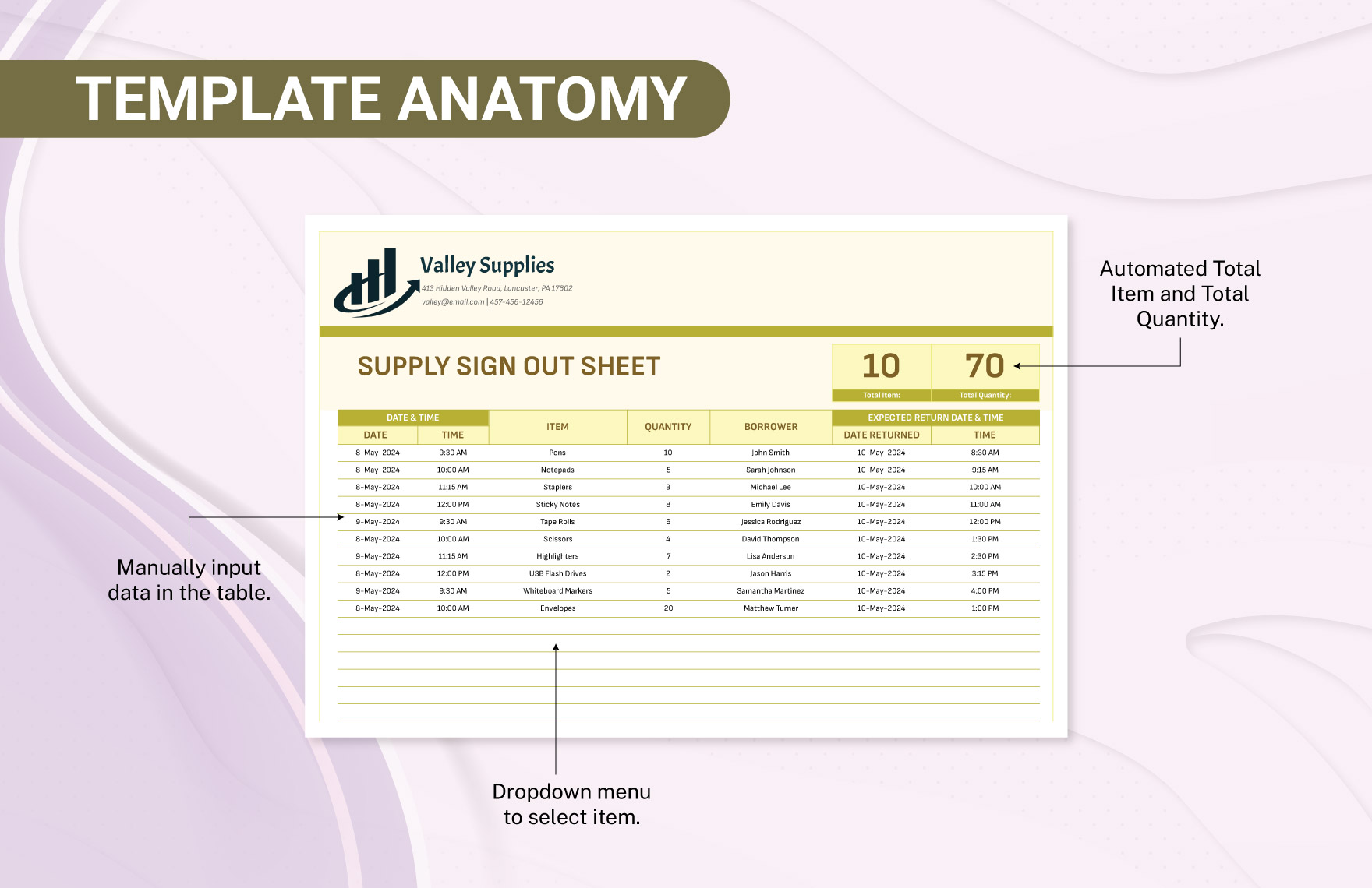 Supply Sign Out Sheet Template