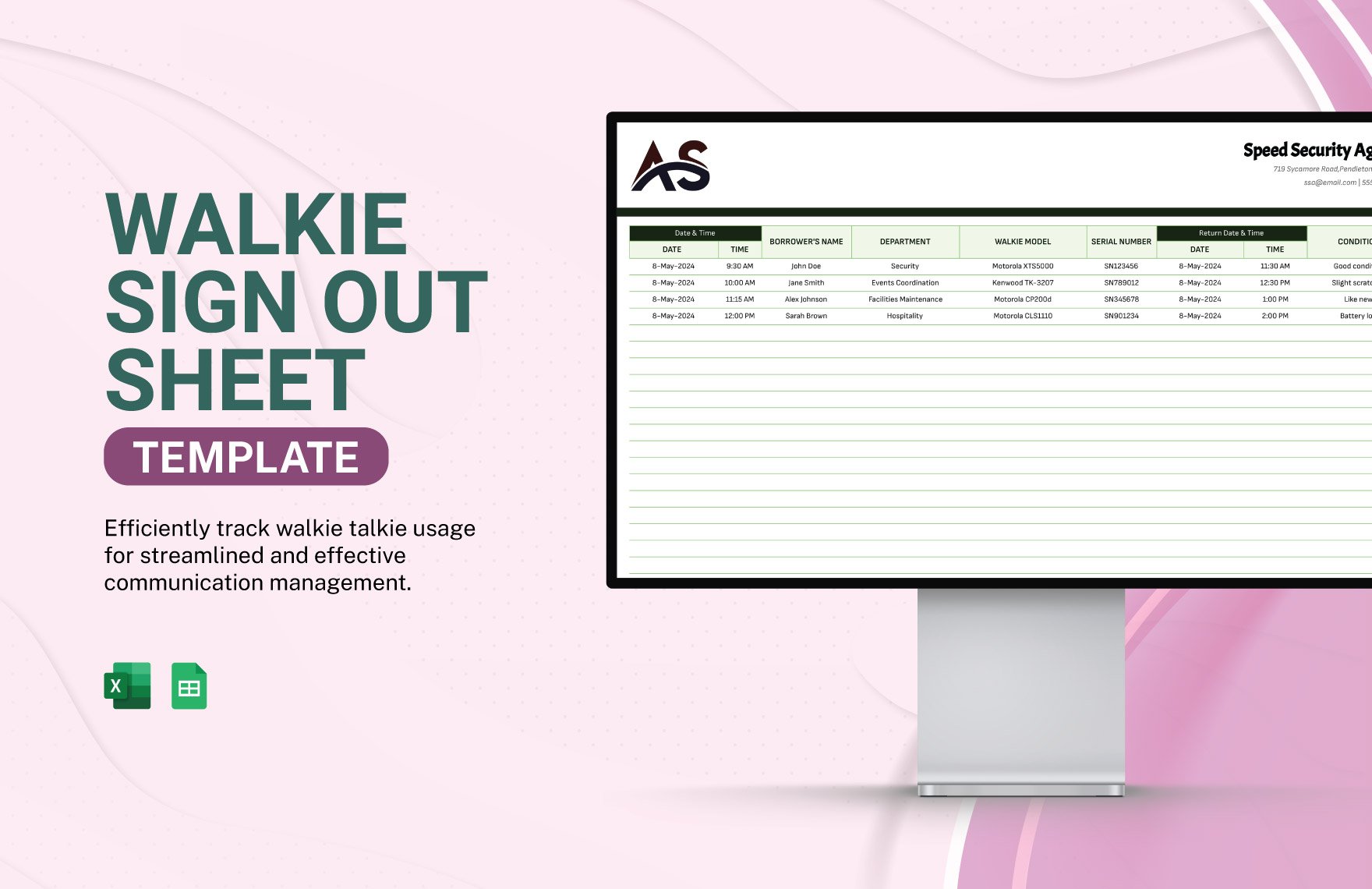 Walkie Sign Out Sheet Template