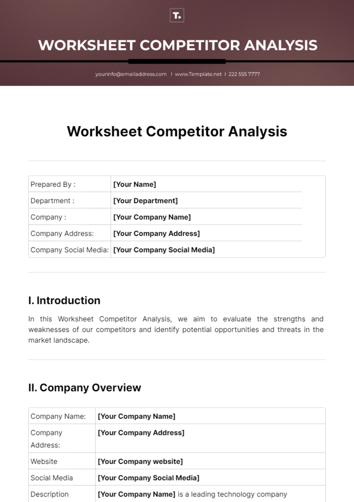 Worksheet Competitor Analysis Template - Edit Online & Download