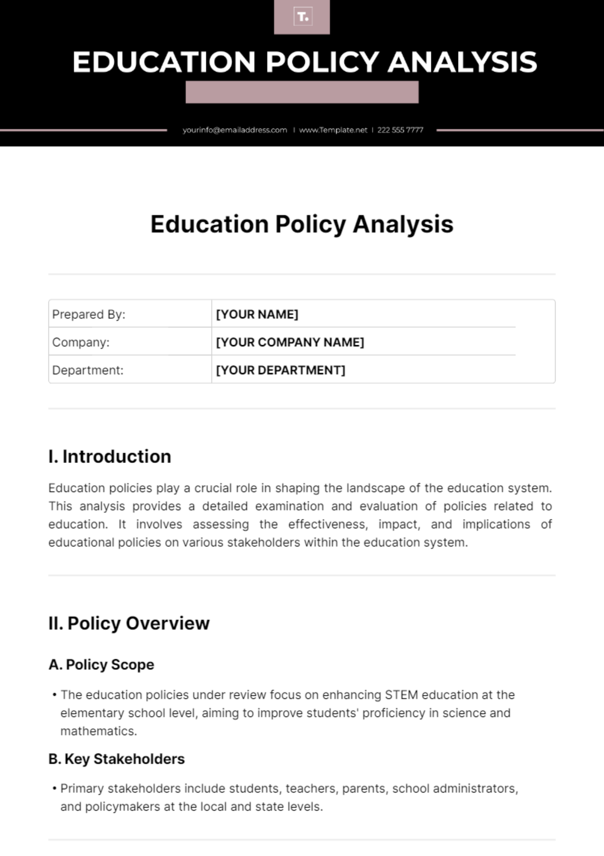 Education Policy Analysis Template