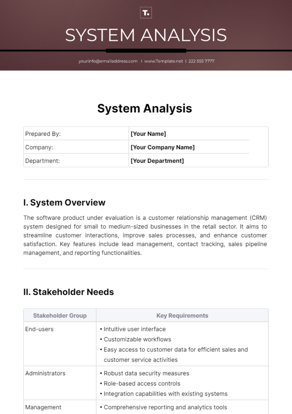 System Analysis Template