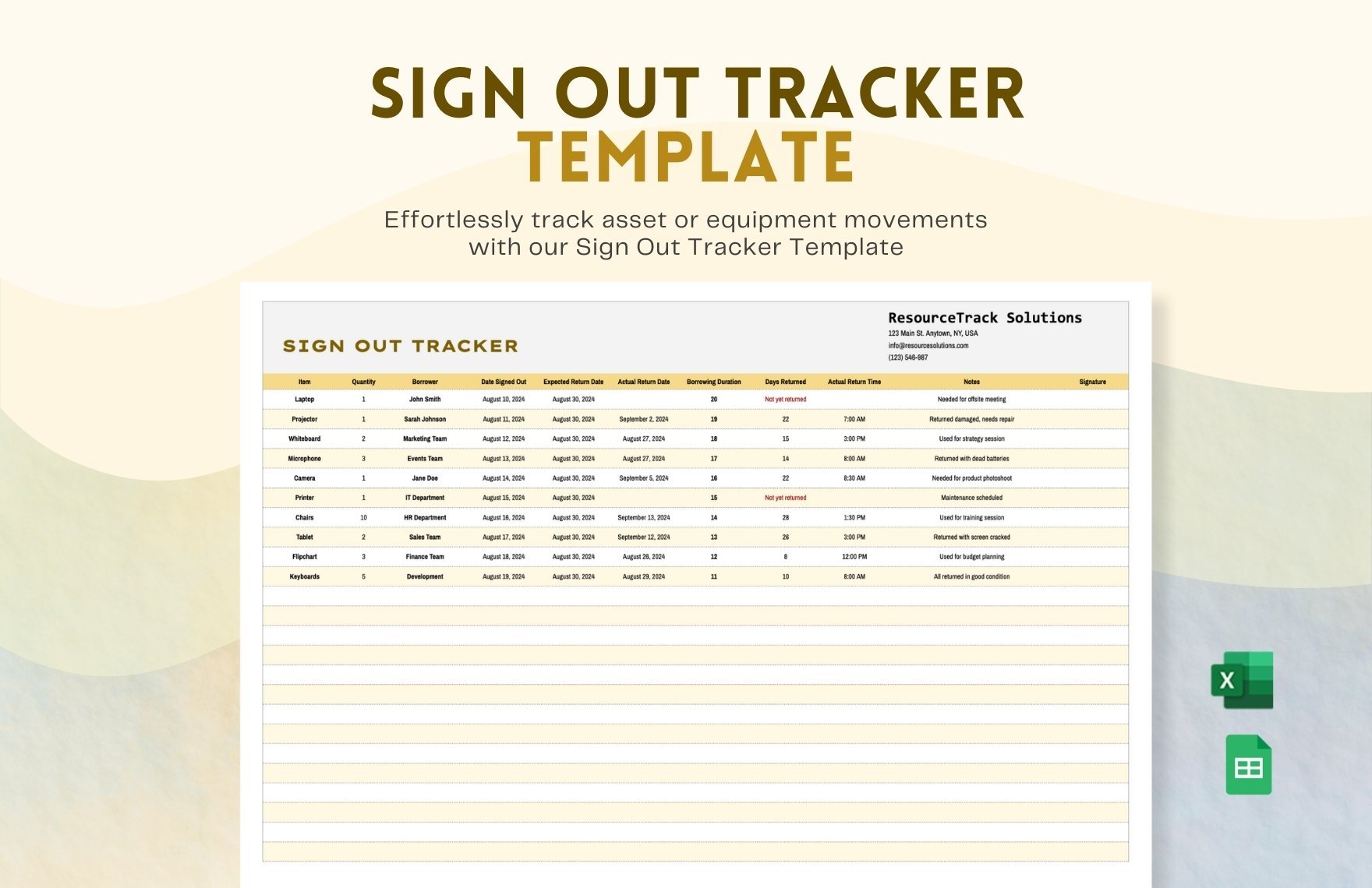 Sign Out Tracker Template