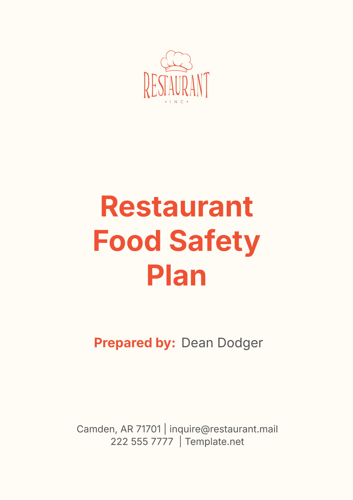 Restaurant Food Safety Plan Template - Edit Online & Download