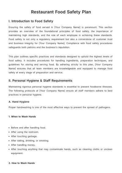 Free Restaurant Food Safety Plan Template to Edit Online