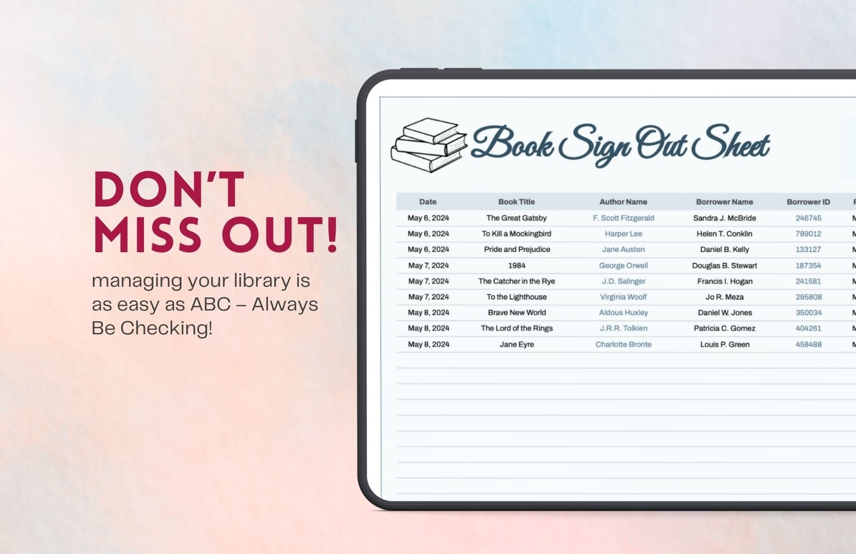 Book Sign Out Sheet Template