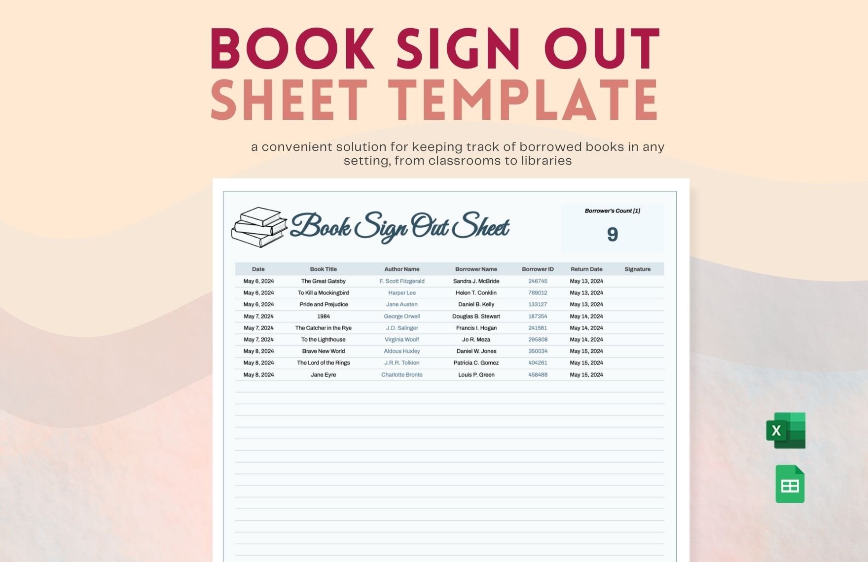 Book Sign Out Sheet Template in Excel, Google Sheets