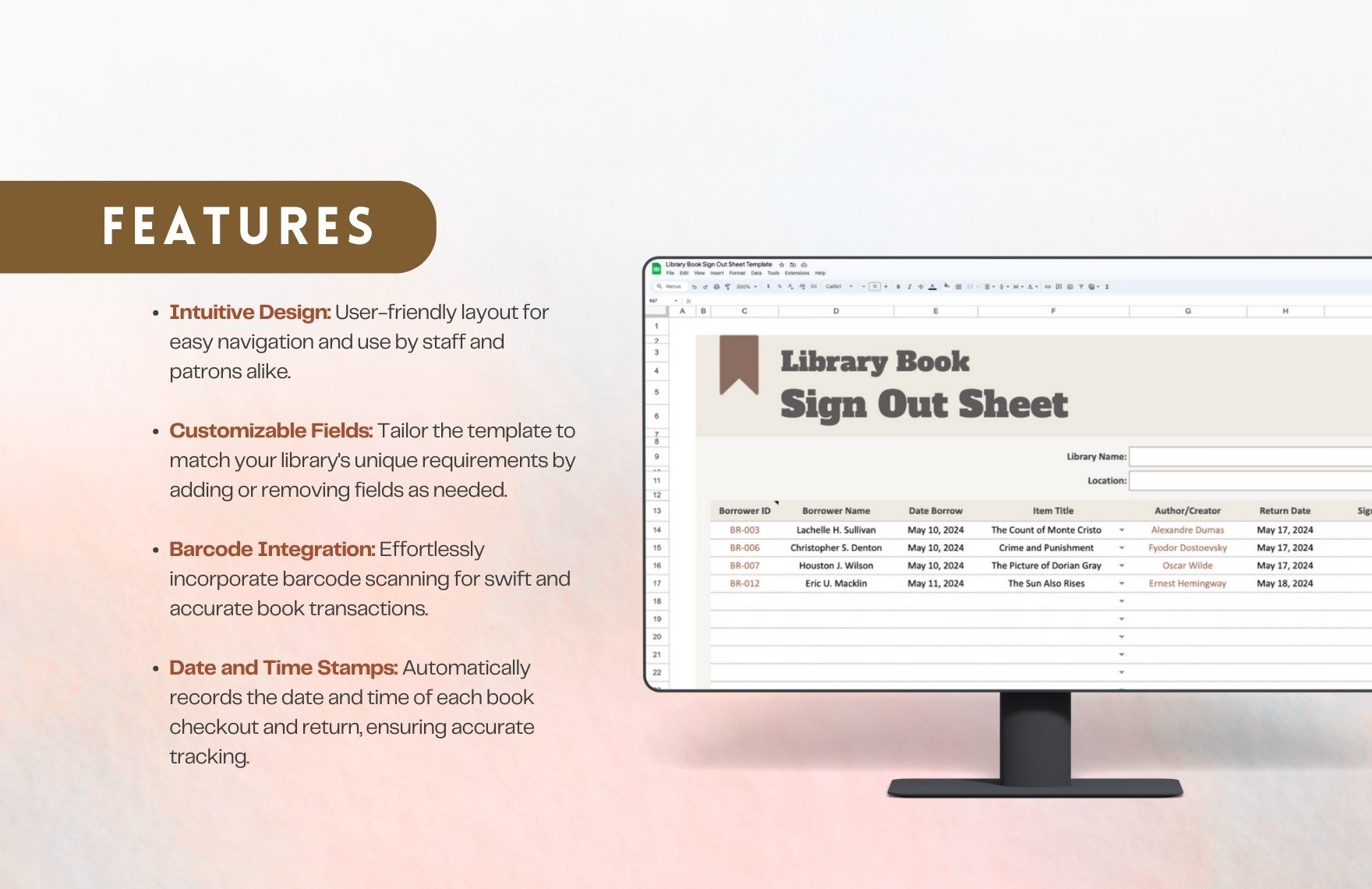 Library Book Sign Out Sheet Template