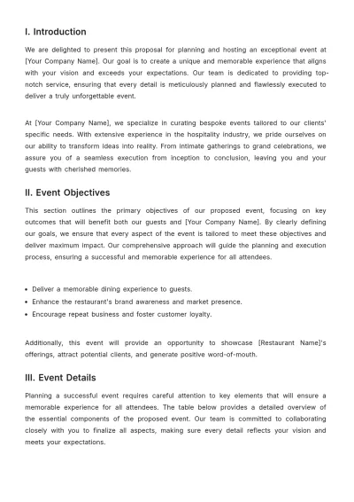 Free Restaurant Event Proposal Template to Edit Online
