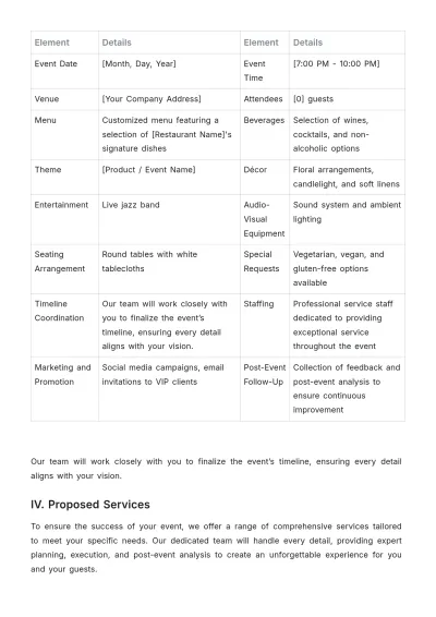 Free Restaurant Event Proposal Template to Edit Online