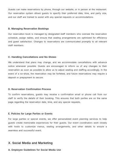 Free Restaurant Policy and Procedure Template to Edit Online