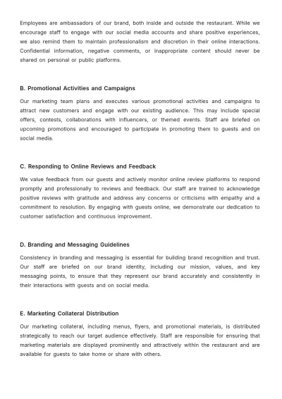 Free Restaurant Policy and Procedure Template to Edit Online