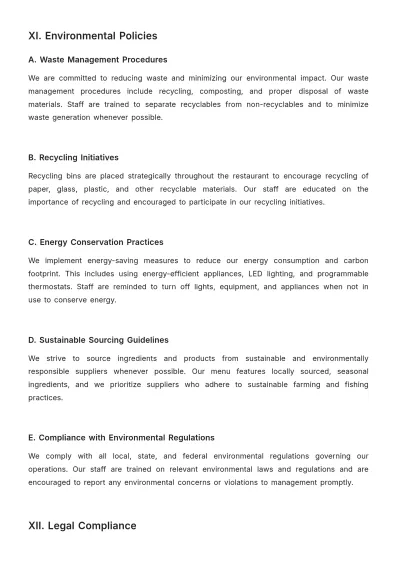 Free Restaurant Policy and Procedure Template to Edit Online