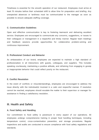 Free Restaurant Policy and Procedure Template to Edit Online