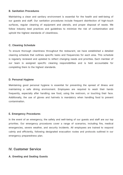 Free Restaurant Policy and Procedure Template to Edit Online