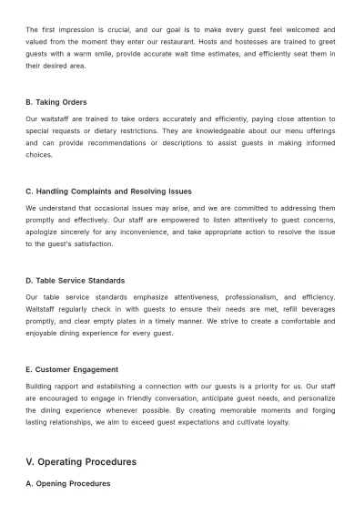 Free Restaurant Policy and Procedure Template to Edit Online