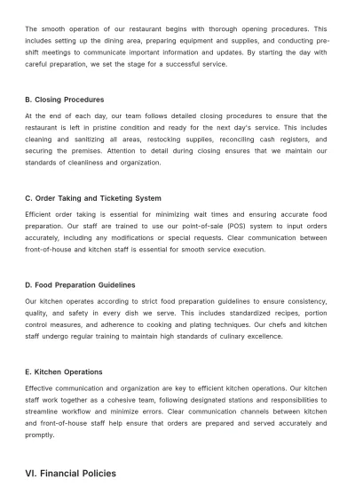 Free Restaurant Policy and Procedure Template to Edit Online