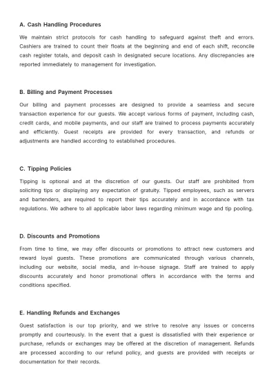 Free Restaurant Policy and Procedure Template to Edit Online