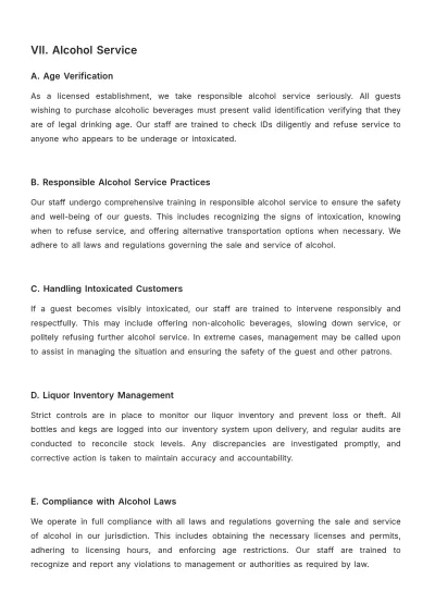 Free Restaurant Policy and Procedure Template to Edit Online