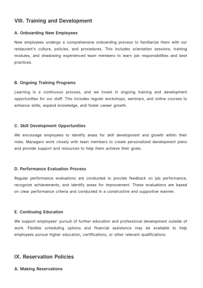 Free Restaurant Policy and Procedure Template to Edit Online