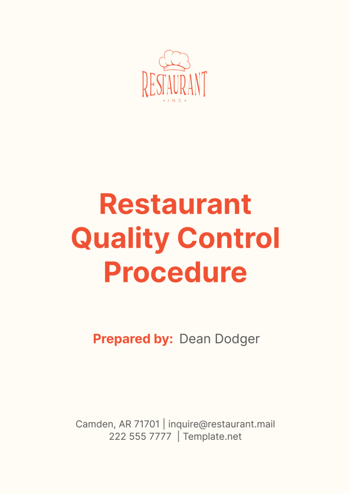 Restaurant Quality Control Procedure Template