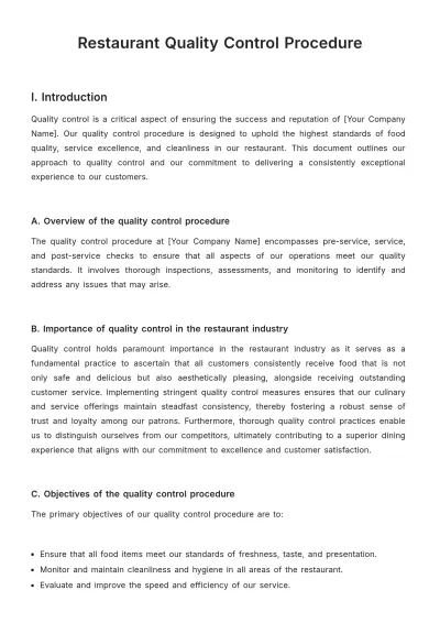 Free Restaurant Quality Control Procedure Template to Edit Online