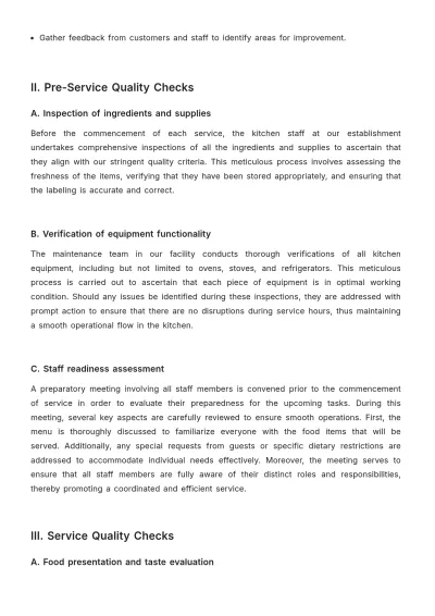 Free Restaurant Quality Control Procedure Template to Edit Online