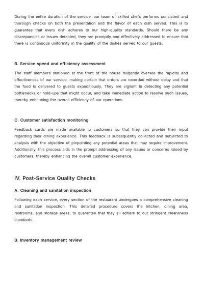 Free Restaurant Quality Control Procedure Template to Edit Online