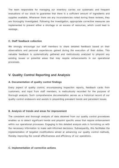 Free Restaurant Quality Control Procedure Template to Edit Online
