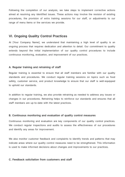 Free Restaurant Quality Control Procedure Template to Edit Online