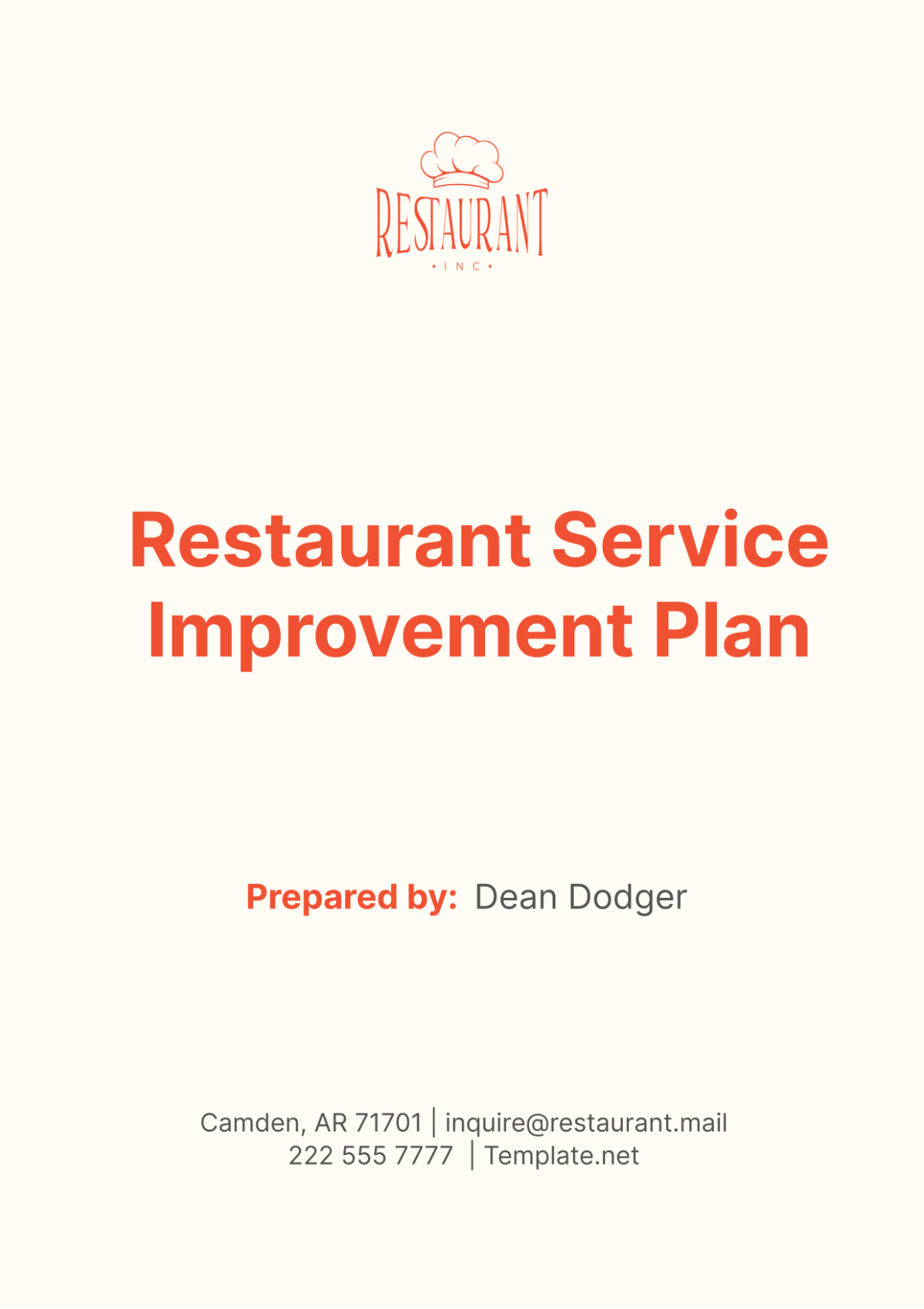 Restaurant Service Improvement Plan Template
