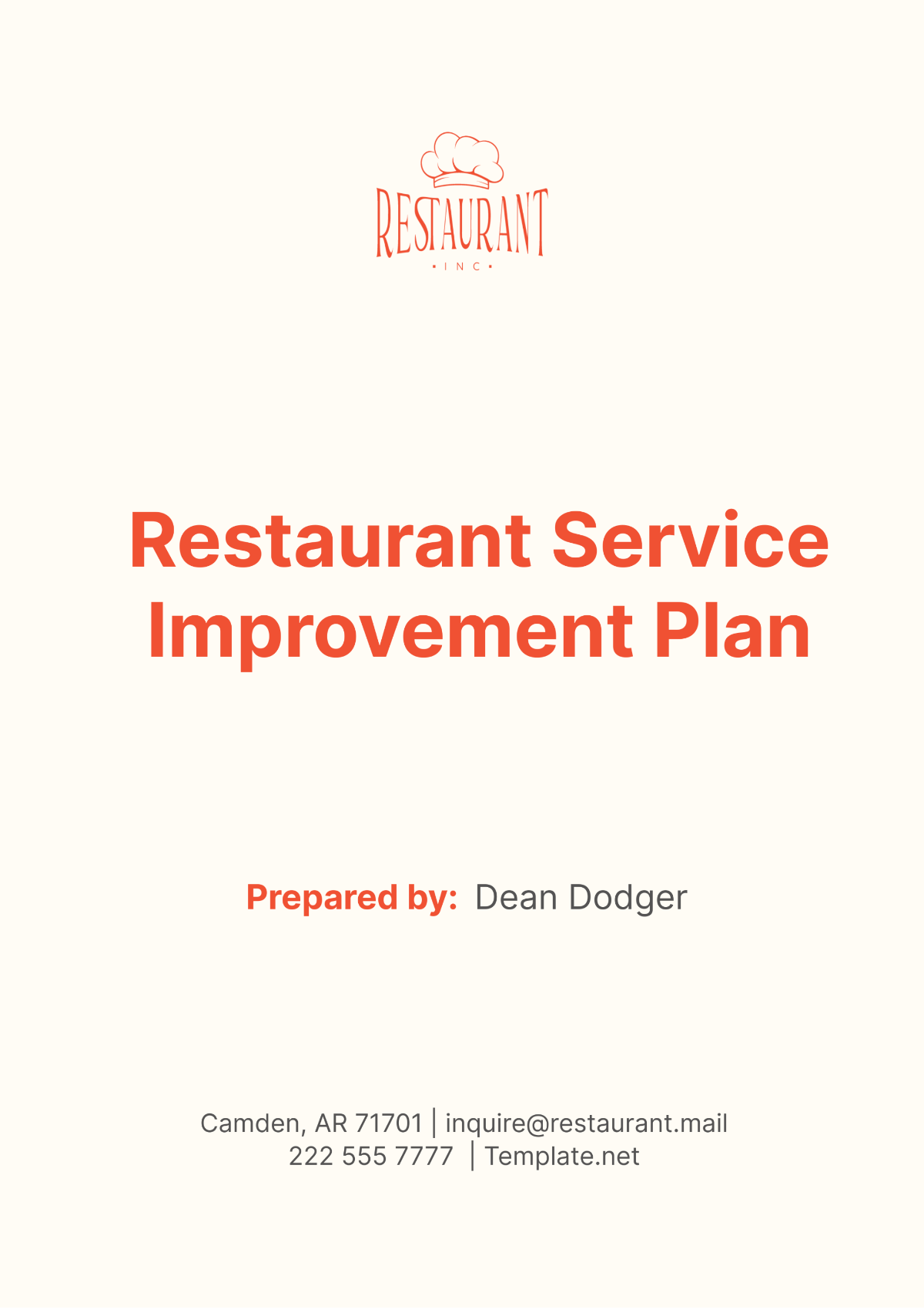 Restaurant Service Improvement Plan Template - Edit Online & Download