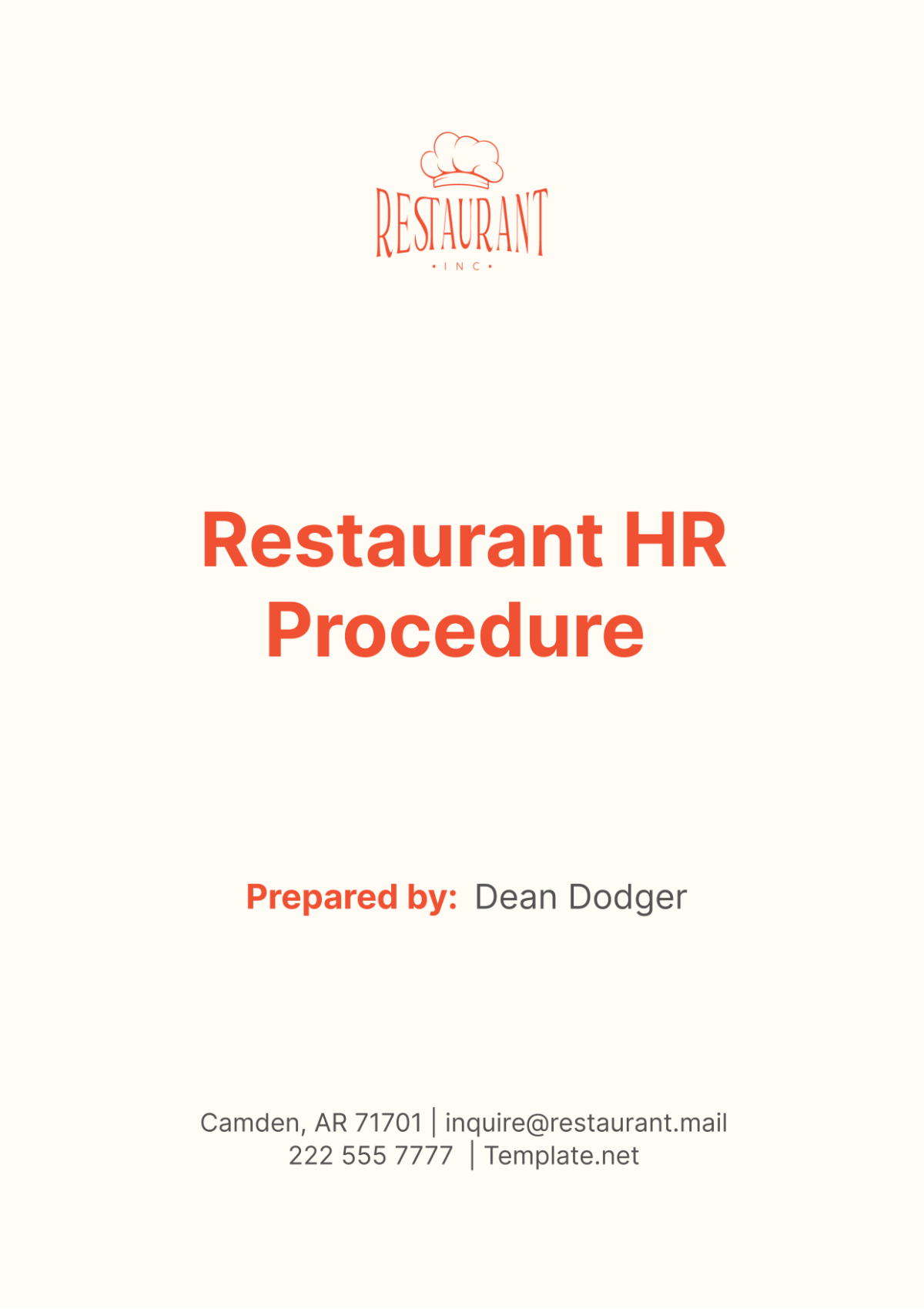 Restaurant HR Procedure Template