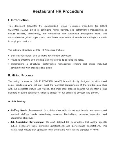 Free Restaurant HR Procedure Template to Edit Online